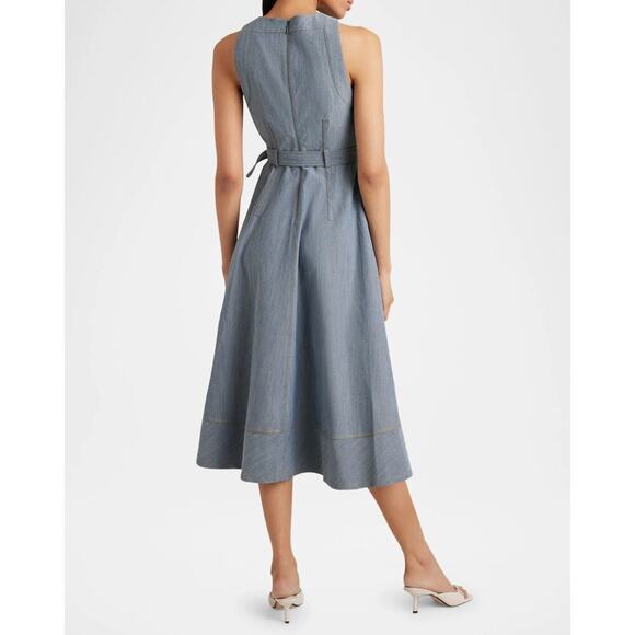 Cinq a Sept Zelda Belted Asymmetric Sleeveless Denim Midi Dress US 4 - Picture 4 of 10